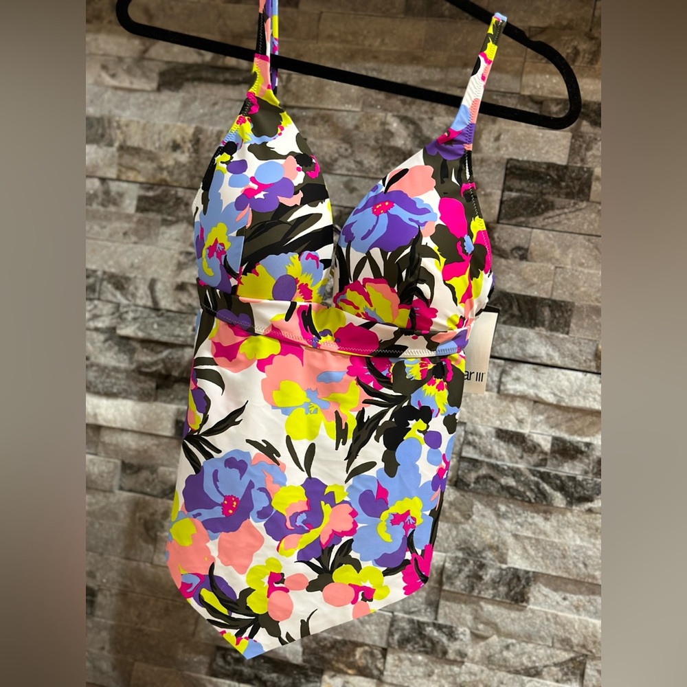 BAR III Tankini Top — Floral Print - One-Piece - Size Medium.
